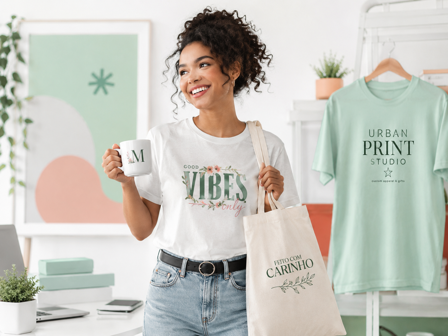 Cliente com produtos personalizados Urban Print Studio.